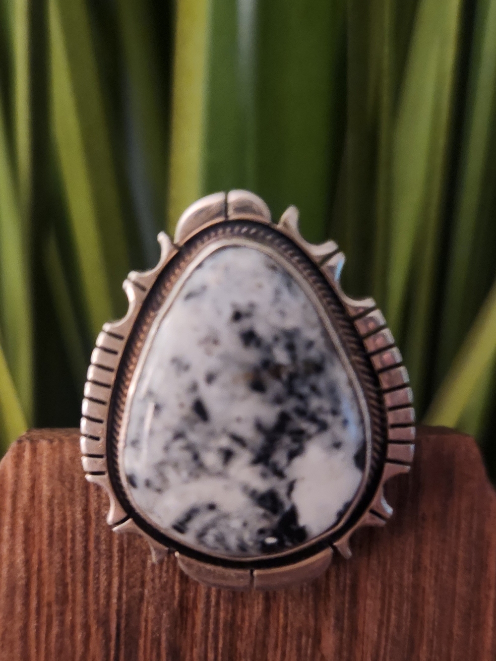 Sterling Silver White Buffalo Ring Signed R. Benally - Adjustable
